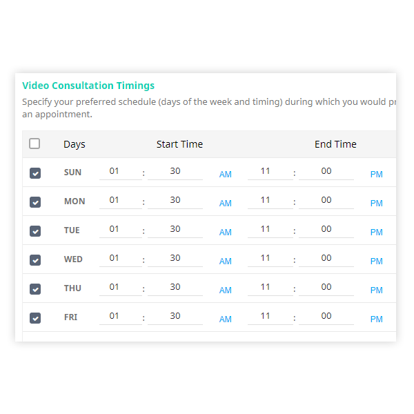 Set up consultation timings